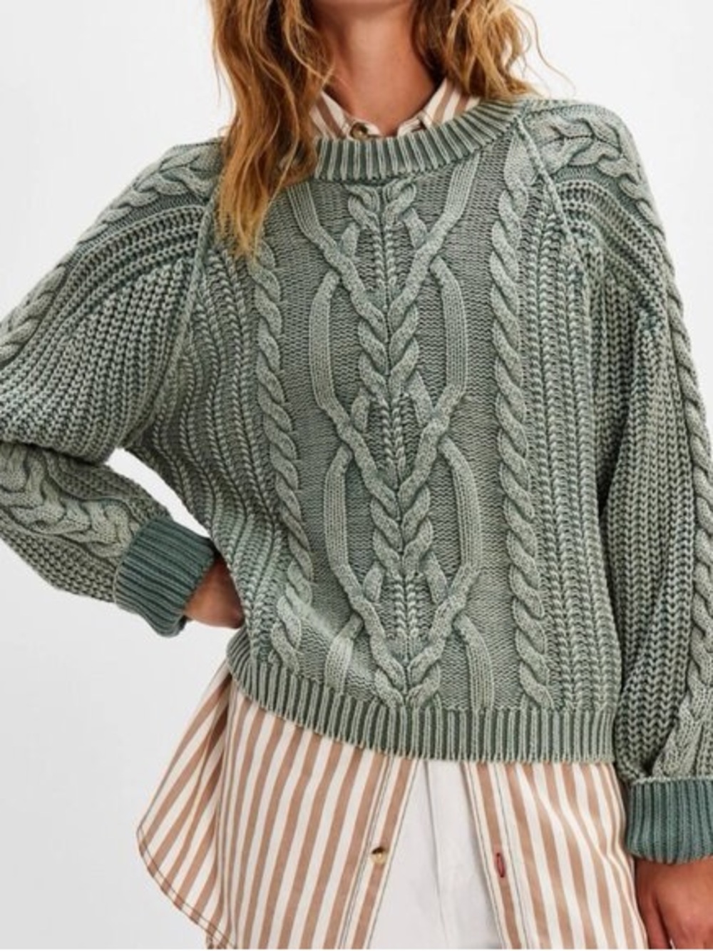 Free People Frankie Cable Knit Cotton Sweater - Picture 2 of 6